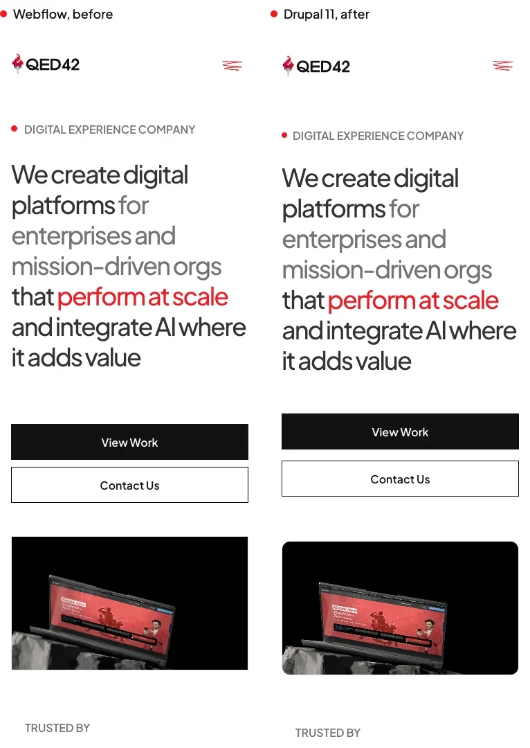 The same homepage pair at mobile width
